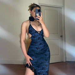 Synthetic Lace Split Sling Dress